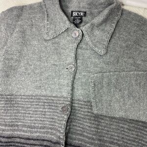 Vintage SKYR Women's M 100% Wool Sweater Button Up Knit‎ Stripe Long Sleeve